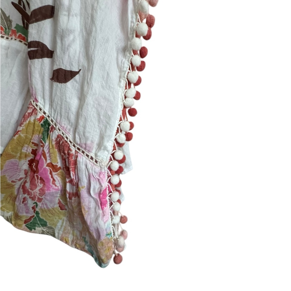 Z&L Bohemian Floral V-Neck Pom Pom Tunic Top/beach Cover Up 100% Cotton - Picture 8 of 16